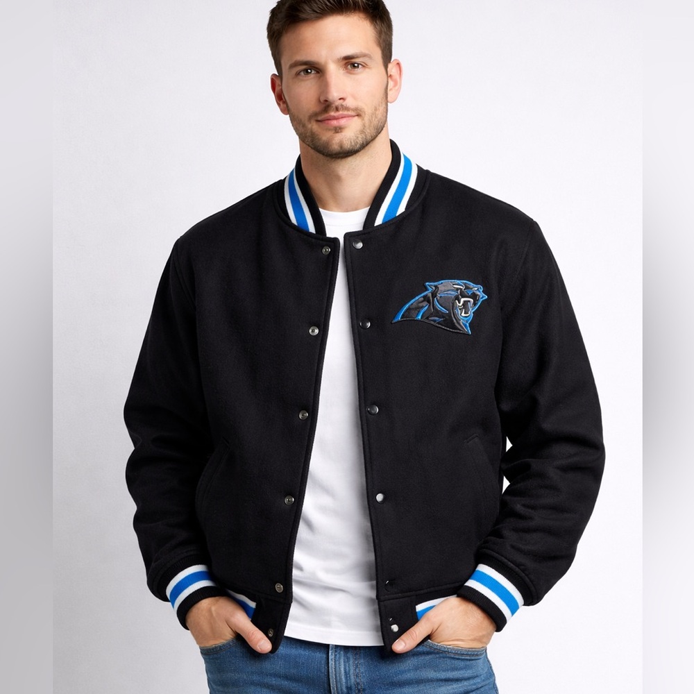NFL Panthers Size L Jacket Carolina Panthers Embroidered Logo Quilted Lining